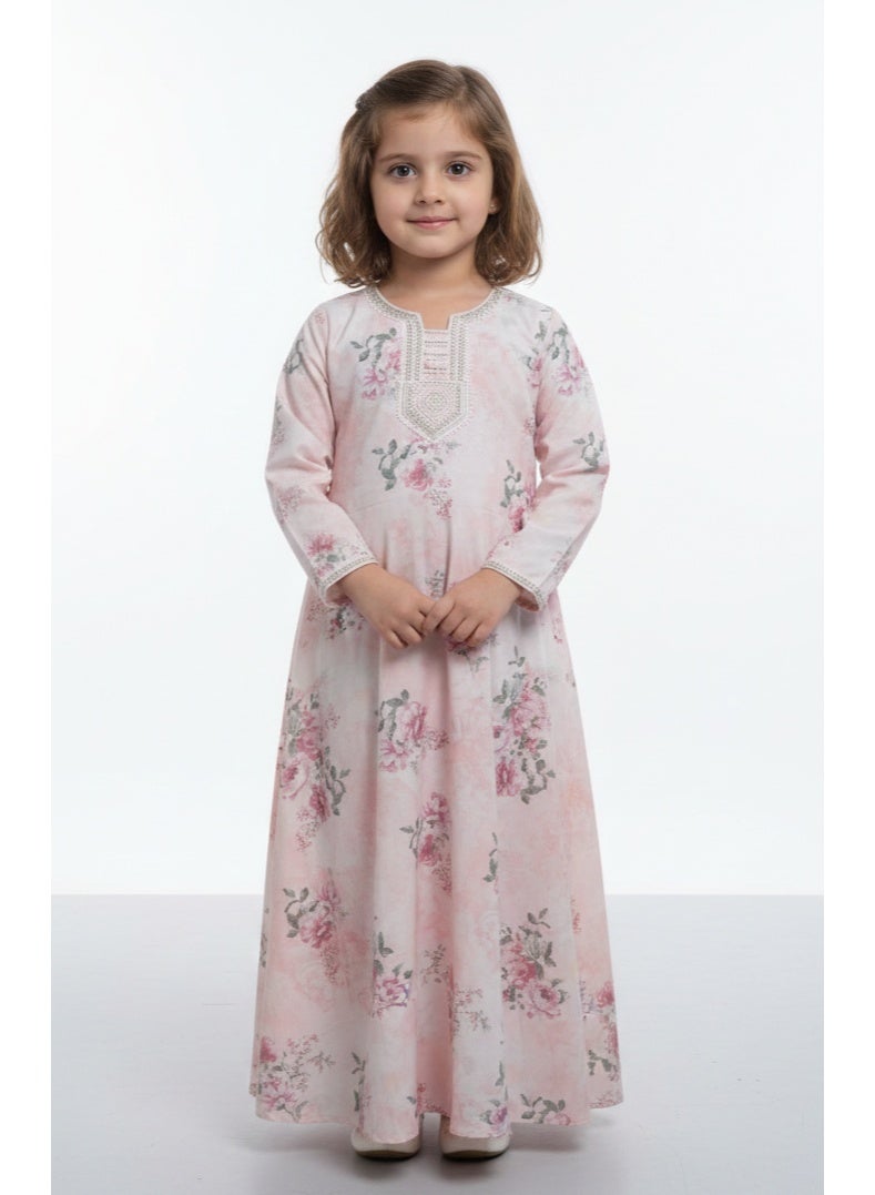 HANA & SARA Girls Viscose Blended Digital Print Floral Arabic Jalabiya – Lightweight Modest Wear Dress - Image 1